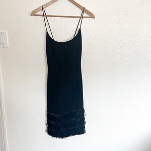 Maggy London Petites Criss Cross Black Tank Dress With Tiered Fringe Details